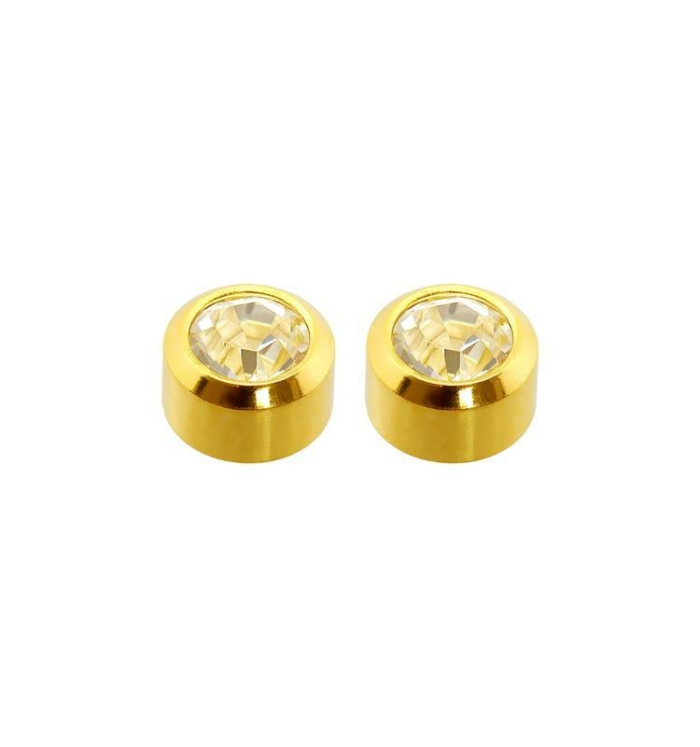 PENDIENTES CHAPADO BOTON CON PIEDRA BLANCA
