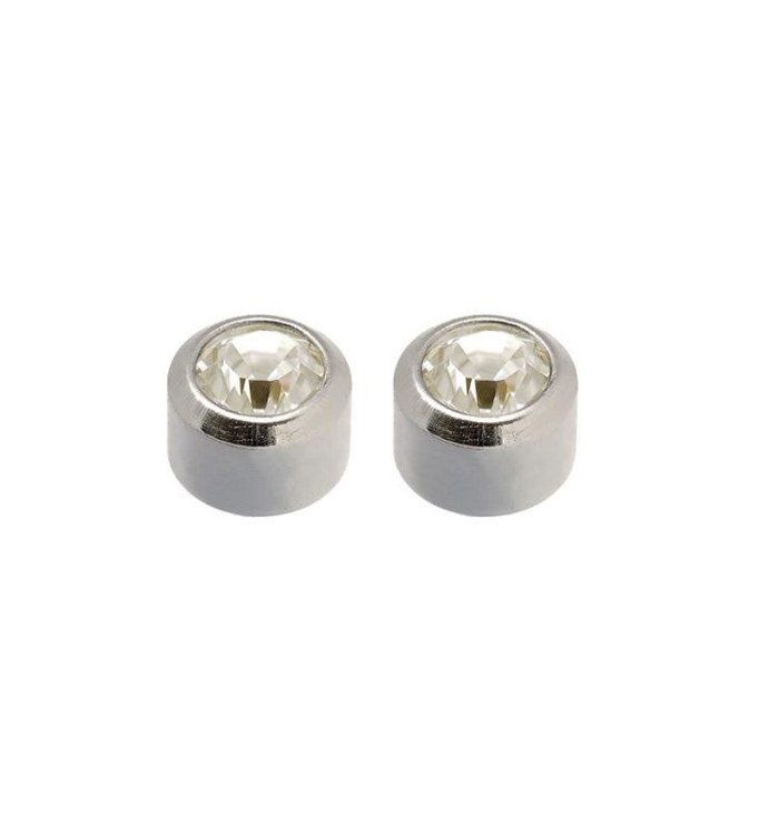 PENDIENTES ACERO BOTON CON PIEDRA BLANCA